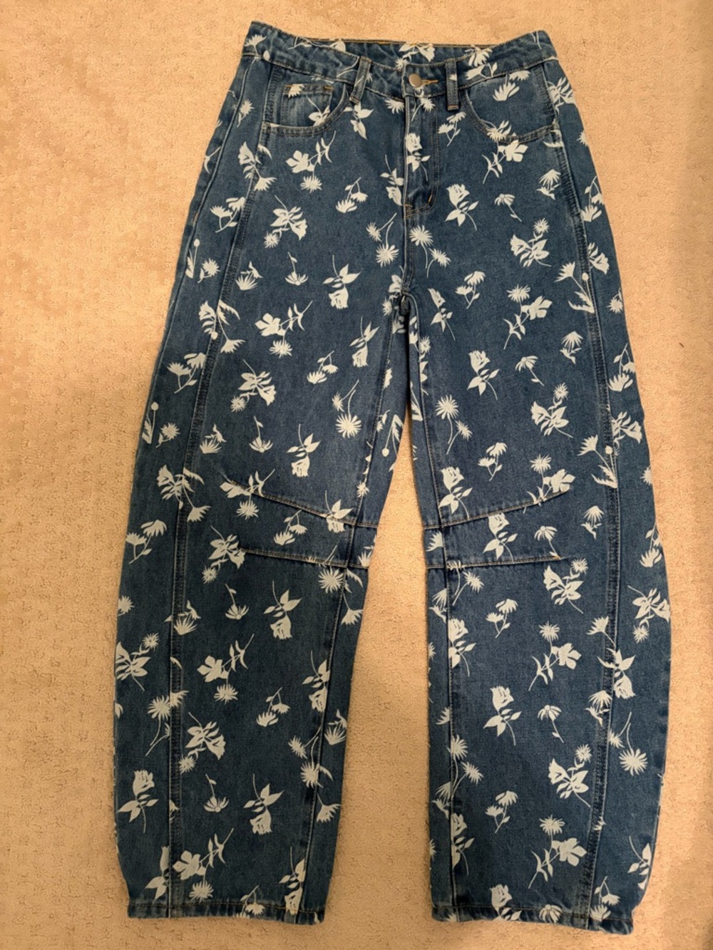 Floral Print Wide-Leg Jeans - Blue
